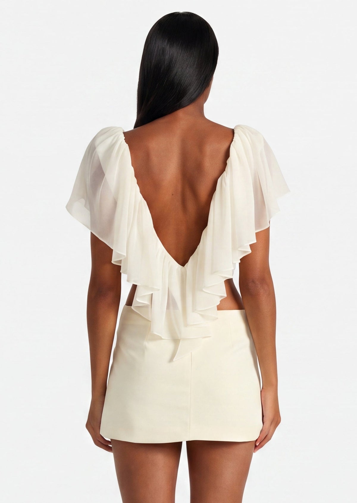 Clover Ruffle Top & Mini Skirt Set In Ivory