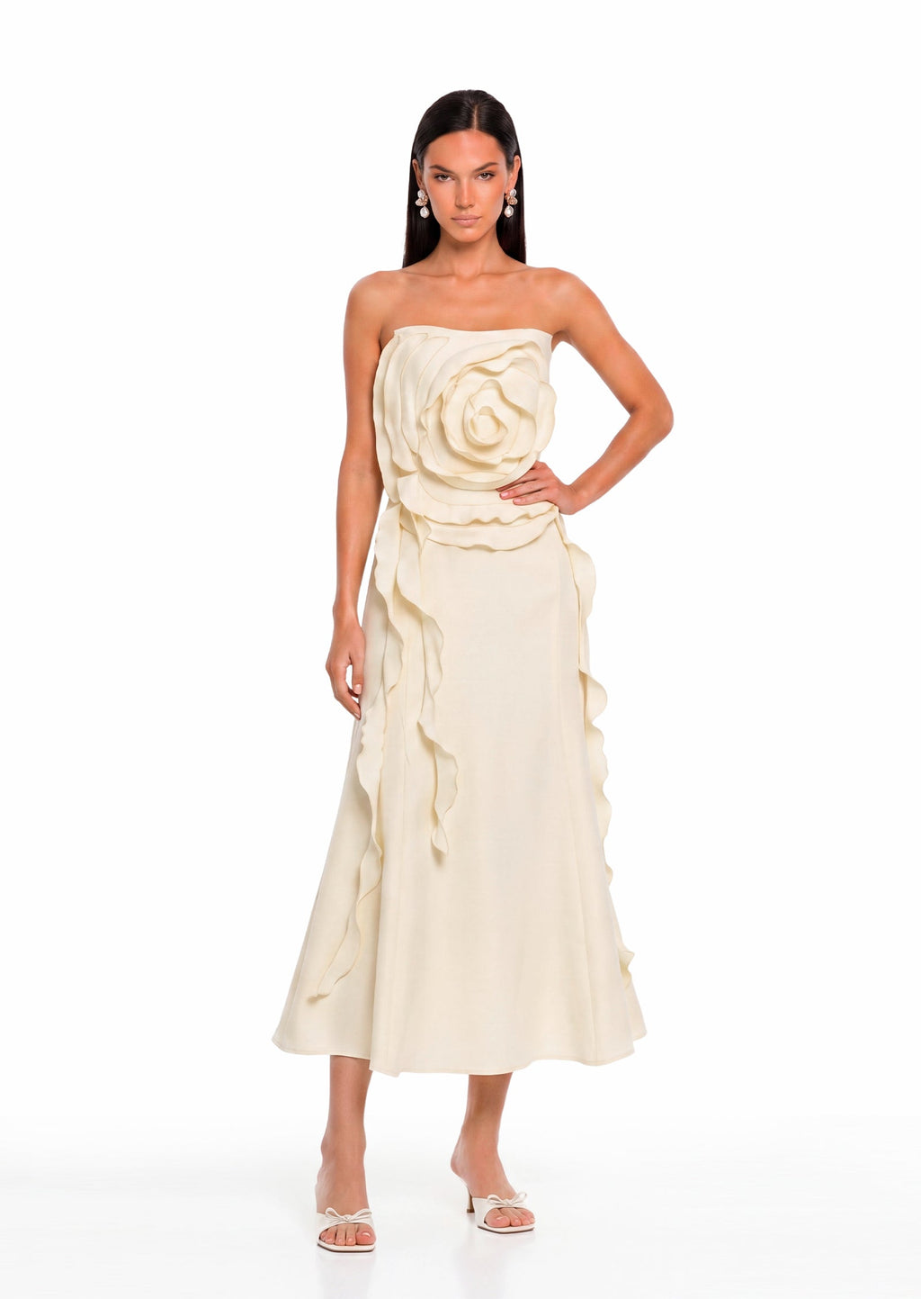 Fareeda Off Shoulder Midi Dress With 3D Petals