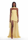 Halina Strapless Layered Train Maxi Dress In Lemom