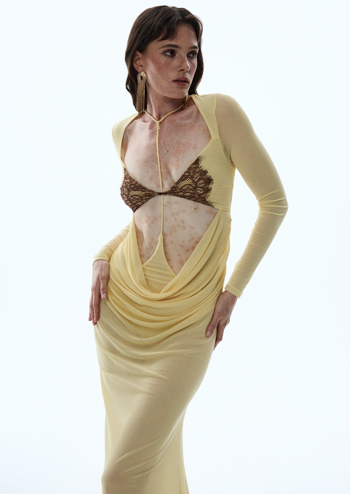 Darcila Deep V Mesh Maxi Dress