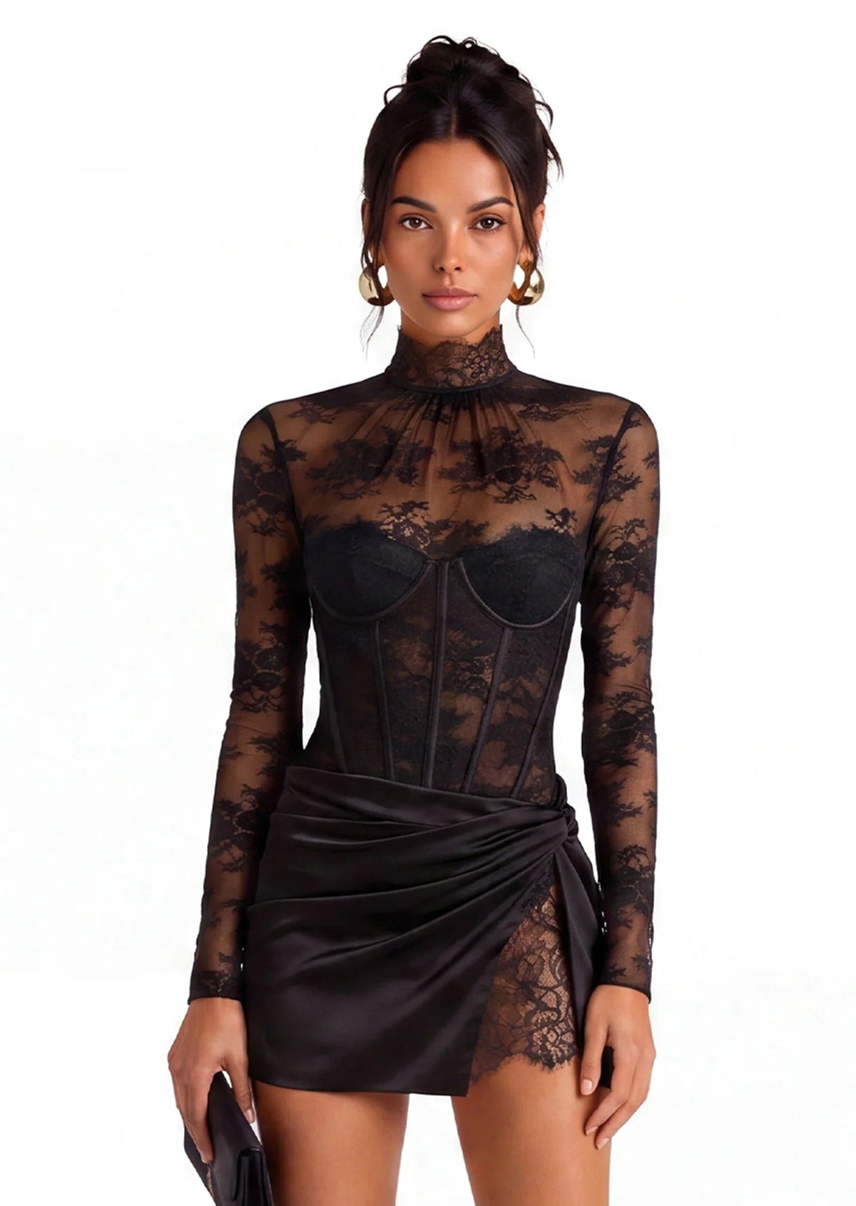 Mana Long Sleeved Lace Bodysuit & Skirt Set