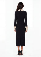 Vina Lapel Crepe Midi Dress In Black