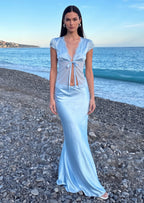 Satin Top With Ties In Baby Blue
