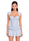 Abril Lace Corset Top & Mini Skirt In Blue