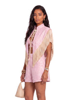 Tacy Tassel Trimmed Shawl & Shorts Set In Pink