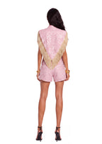 Tacy Tassel Trimmed Shawl & Shorts Set In Pink