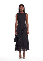 Naflah Sleeveless Midi Dress In Black
