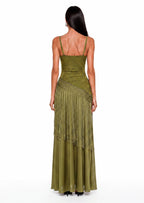 Nadia Sleeveless Lace Trim Maxi Dress In Green