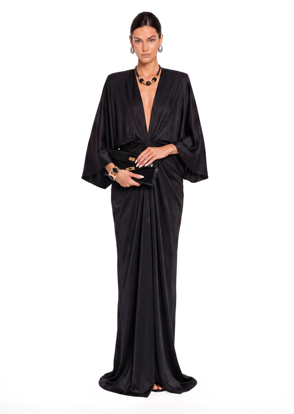 Saathvik Satin Right Angle Shoulder Maxi Dress