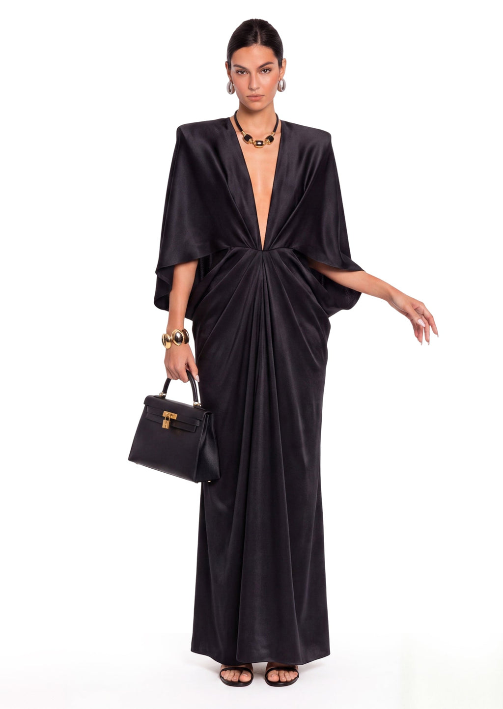 Saathvik Satin Right Angle Shoulder Maxi Dress