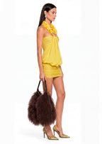 Karalyn Draped Mini Dress With Detachable Floral Chain