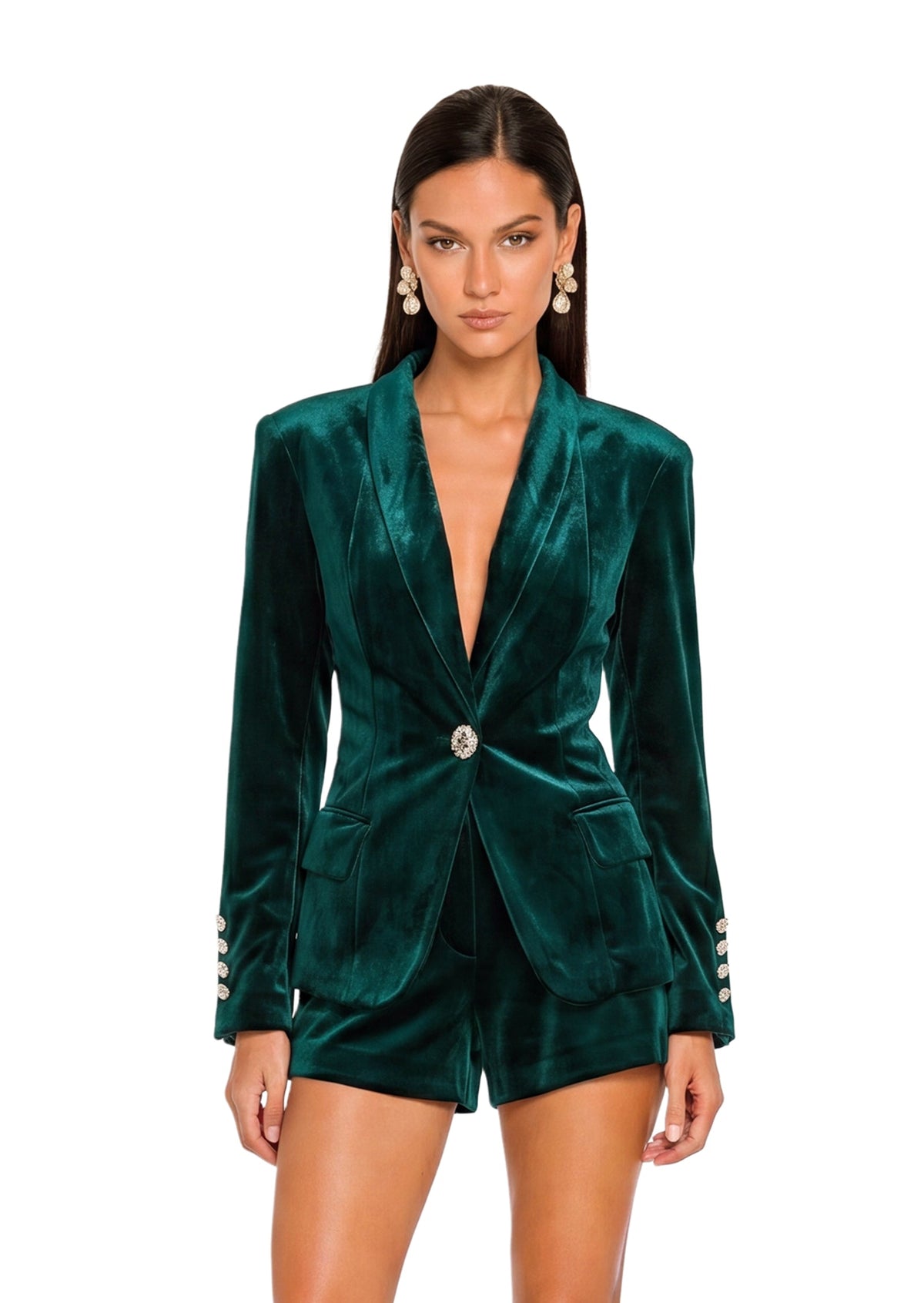 Deep V Neck Velvet Suit