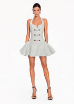 Qamar Halter Neck Corset Mini Dress In Light Green