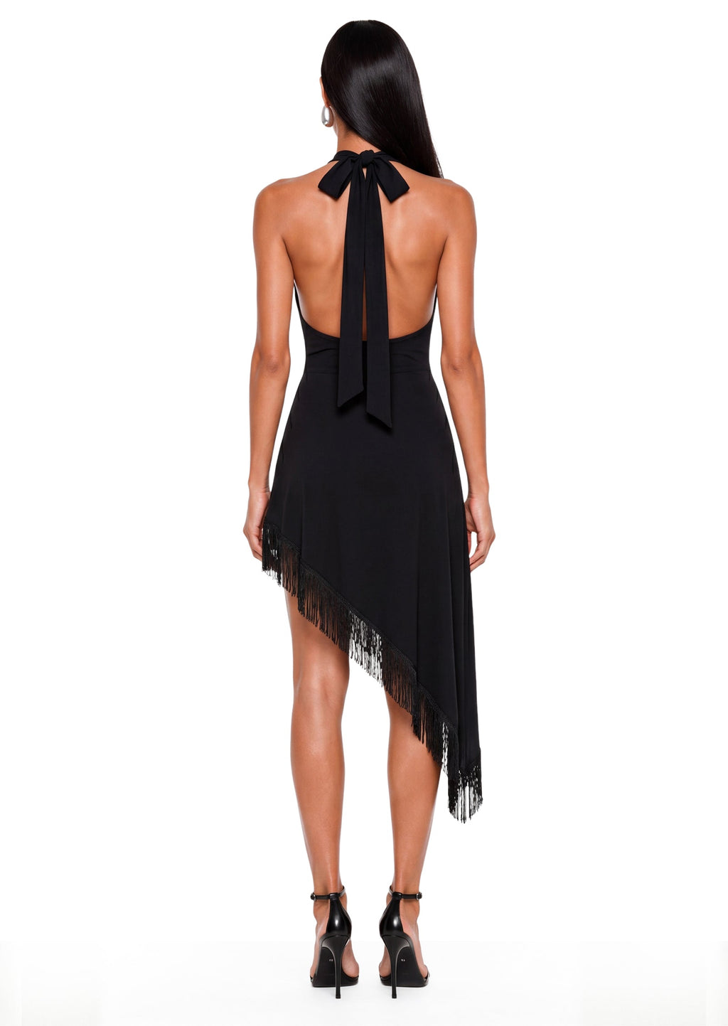 Ullr Beaded Deep Plunge Midi Dress In Black