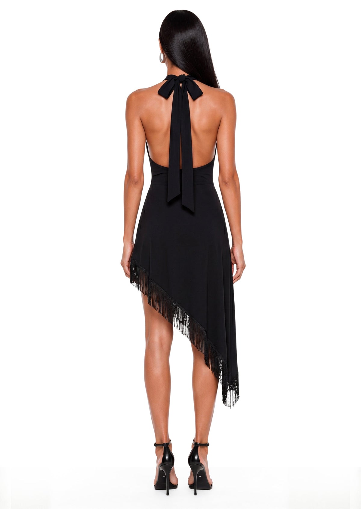 Ullr Beaded Deep Plunge Midi Dress In Black