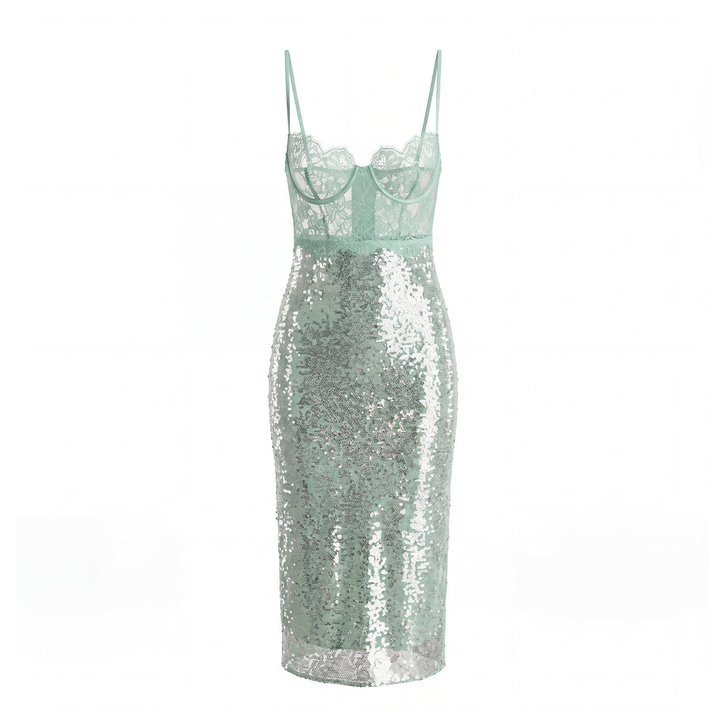 Alixandra Maxi Dress With Sheer Lace Bustier