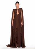 Dacian Cut Out Cape Maxi Dress In Brown
