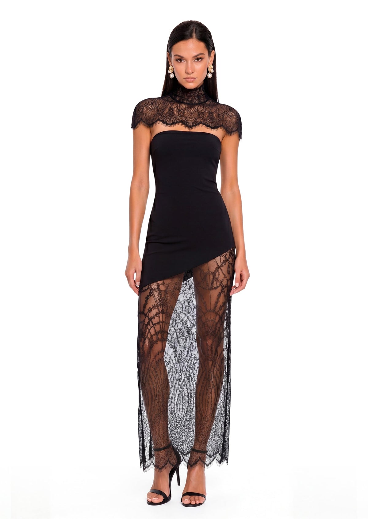 Lace Trimmed Strapless Maxi Dress Set