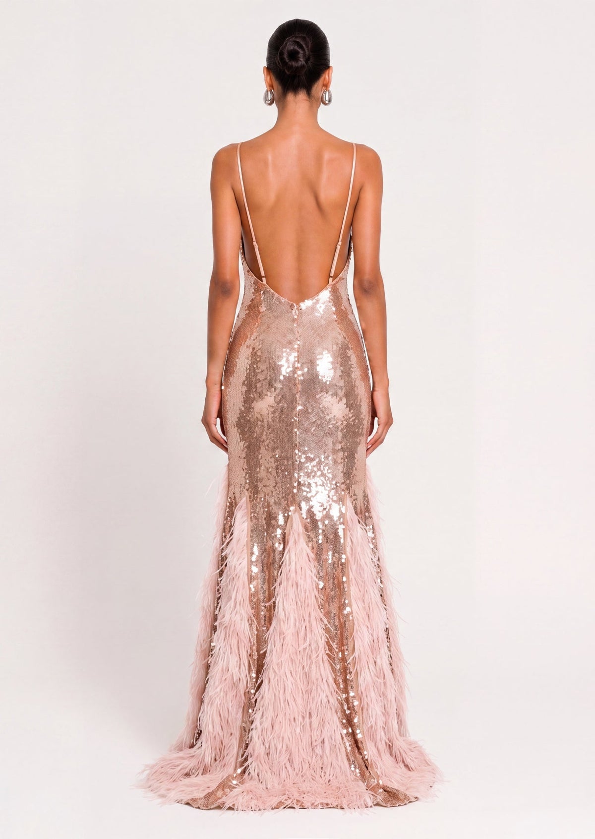 Stretch Feather Sequin Maxi Dress