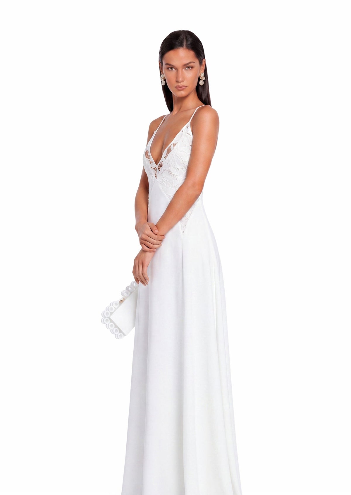 Analeigh Lace Satin Maxi Dress In White