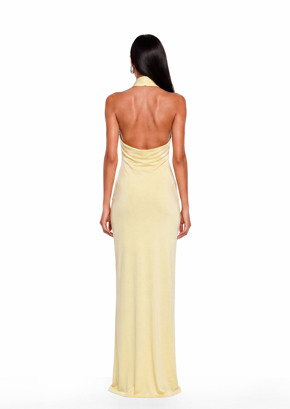 Fahima Deep V-Neck Halter Maxi Dress In Yellow
