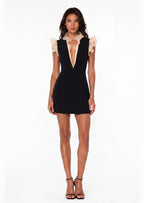 Mason Ruffled V Neck Mini Dress In Black