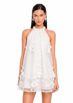 Kaelyn Halter Mini Dress With 3D Flower In White