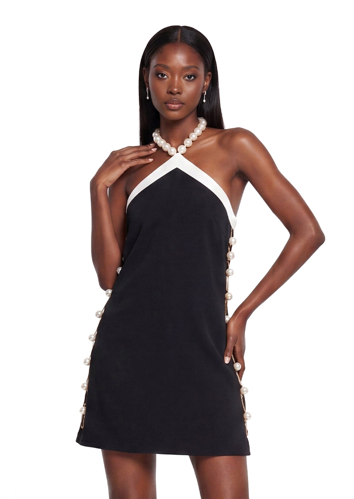 Pandeia Pearl-Embellished Mini Dress In Black