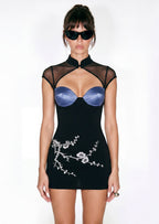 Barak Stretch Mini Dress With Embroidery