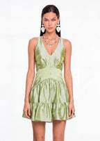 Padilla Tie Back Mini Dress In Green