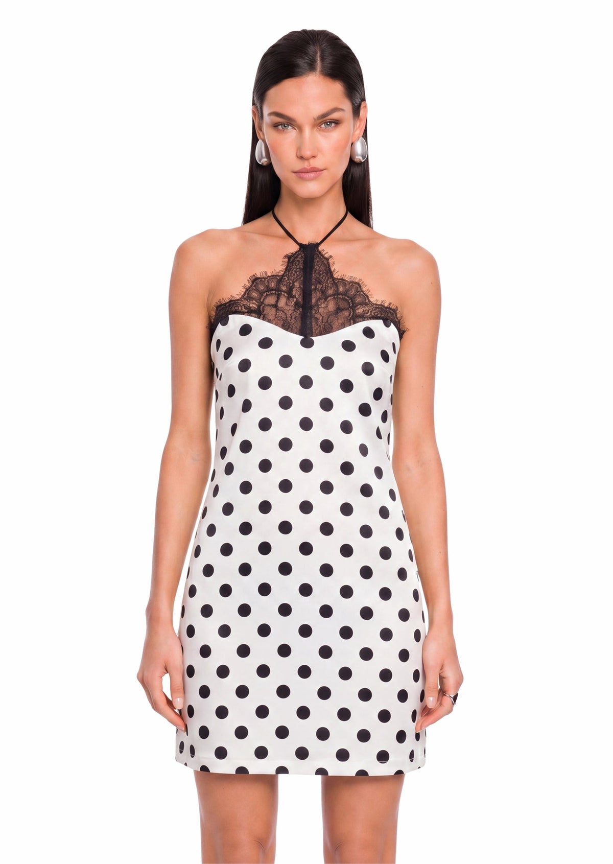 Qasim Polka Dot Halter Slip Mini Dress