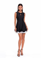 Oaklynn Crepe 3D Flower Mini Dress In Black
