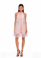 Kaelyn Halter Mini Dress With 3D Flower In Pink