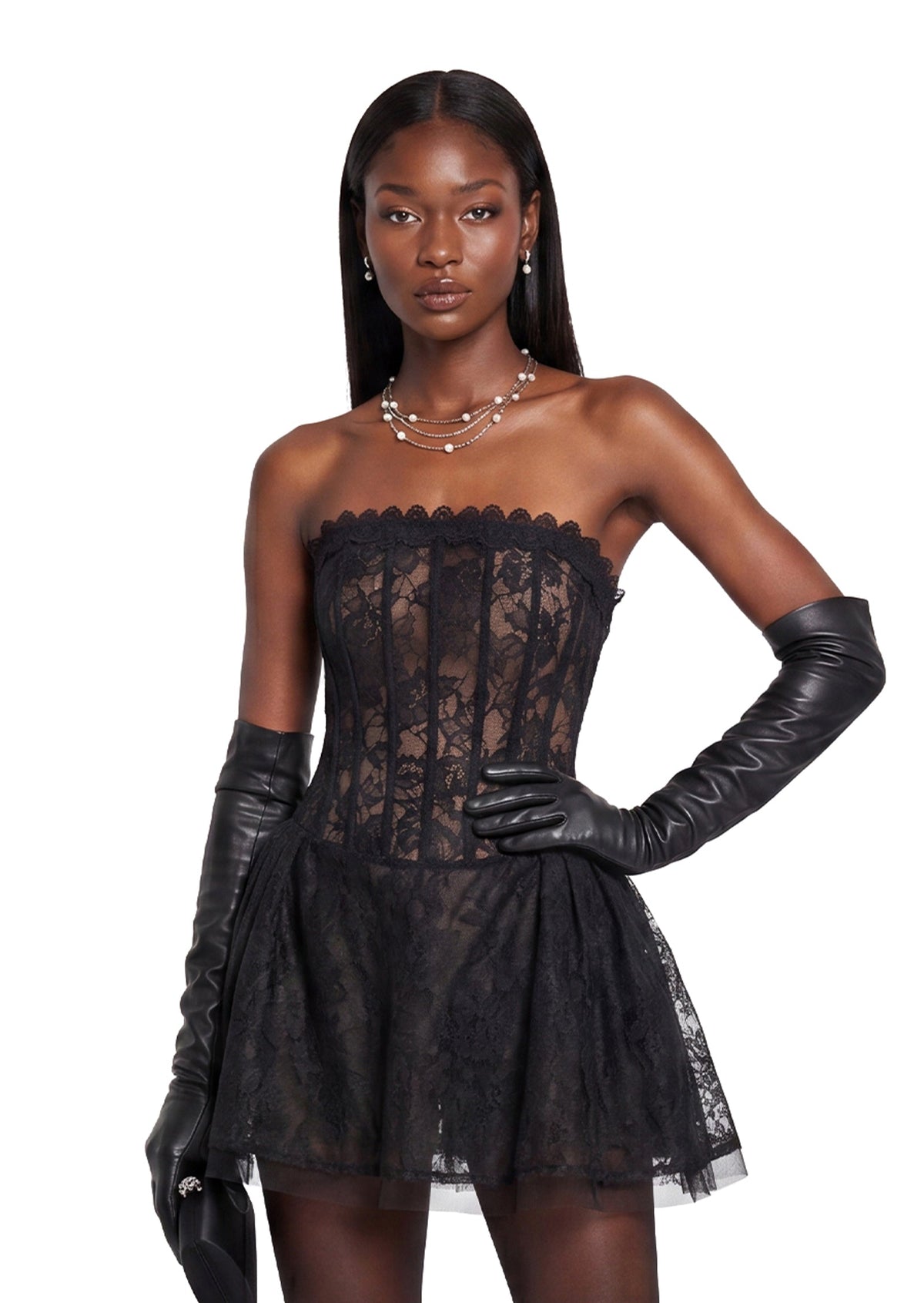 Vahn Strapless Lace Mini Dress In Black