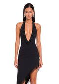 Ullr Beaded Deep Plunge Midi Dress In Black