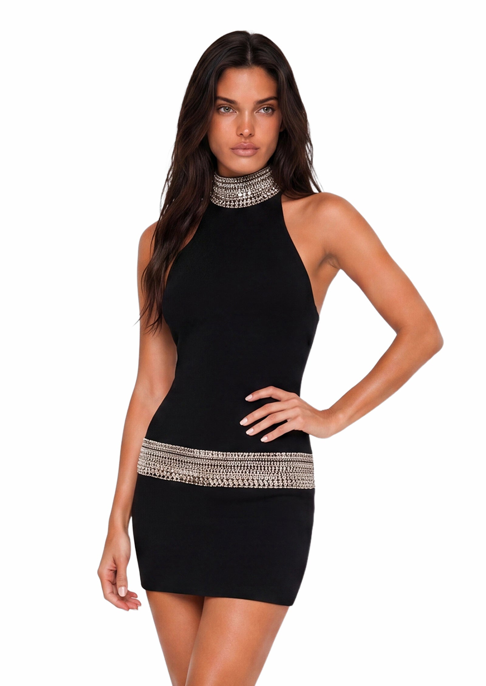 Aarnay high Neckline Open Back Mini Dress In Black