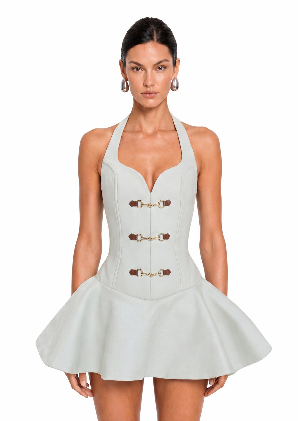 Qamar Halter Neck Corset Mini Dress In Light Green