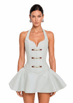 Qamar Halter Neck Corset Mini Dress In Light Green