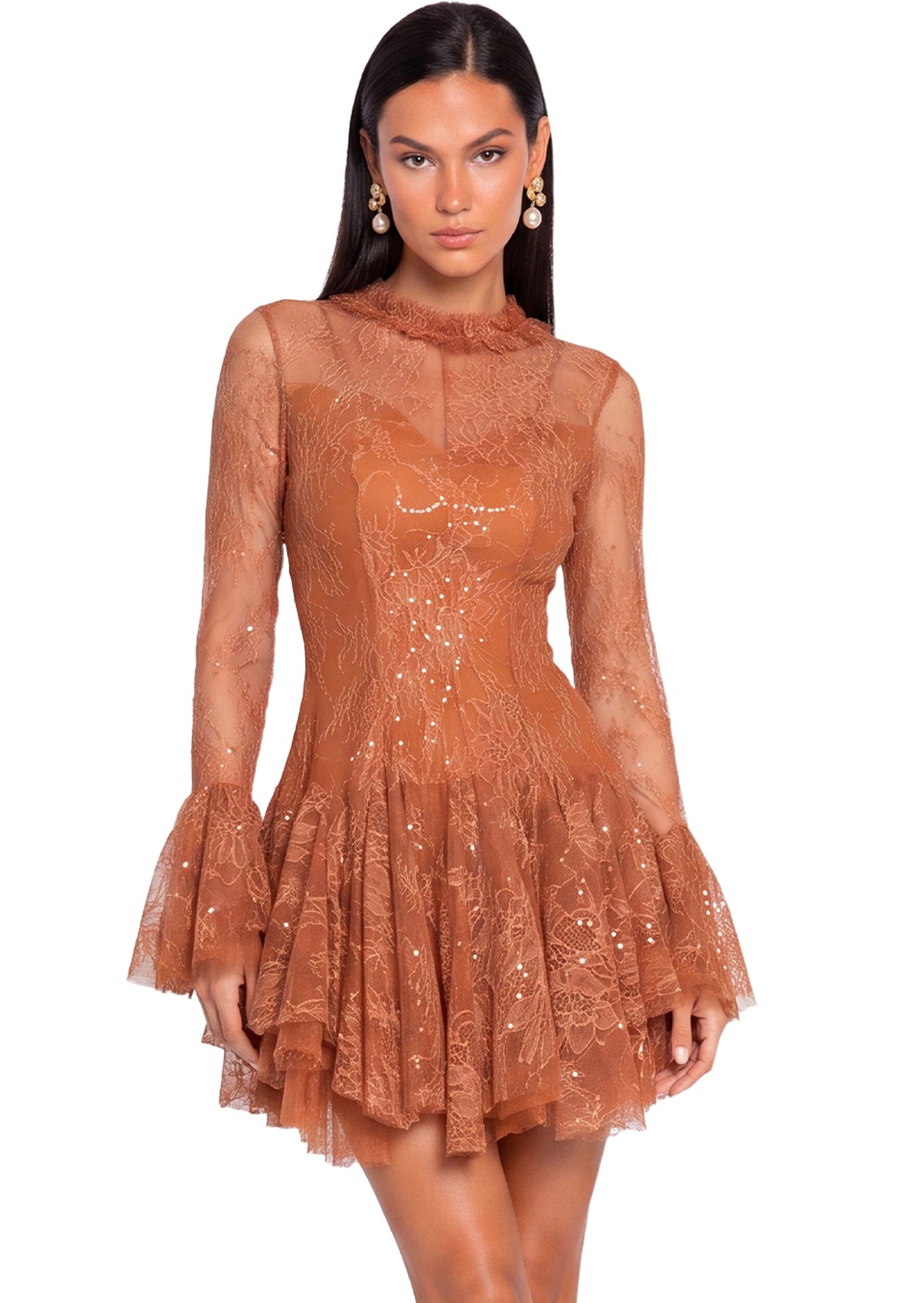 Adalet Lace Embroidered Ruffle Mini Dress