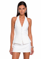 Obelia Two Piece Halter Vest Skort Set In White