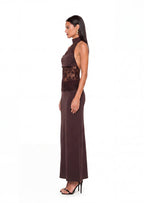 Zadok Knit & Crochet Maxi Dress In Dark Chocolate