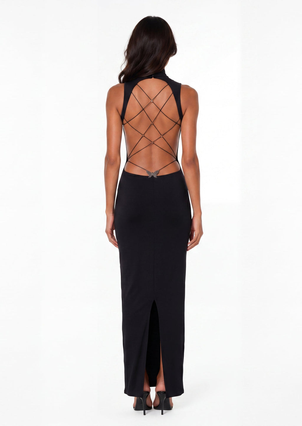 Dilara Open Back Maxi Dress In Black