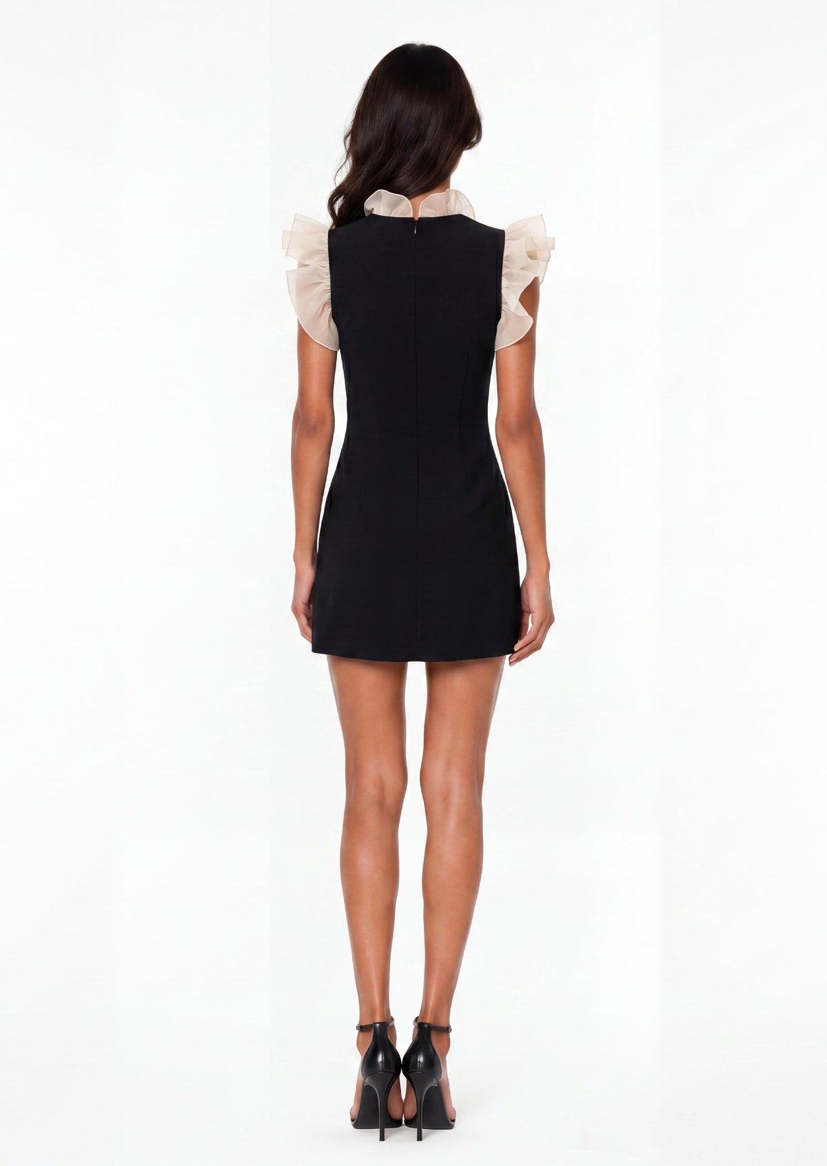 Mason Ruffled V Neck Mini Dress In Black