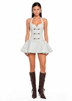 Qamar Halter Neck Corset Mini Dress In Light Green