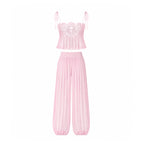 Luenie Chiffon Top & Pant Two Piece Set In Pink