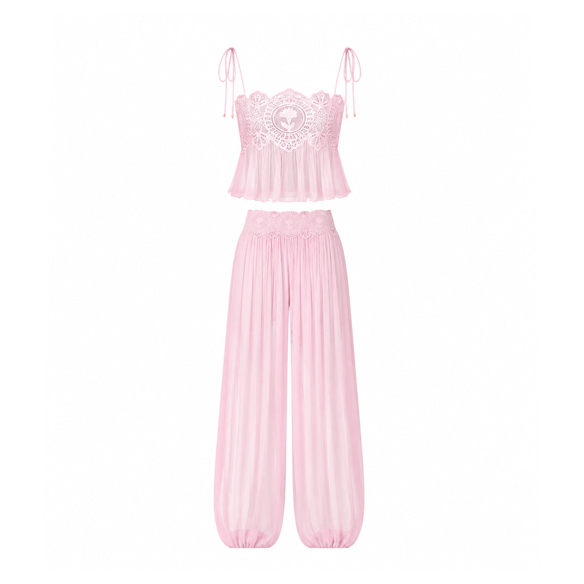 Luenie Chiffon Top & Pant Two Piece Set In Pink
