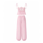 Luenie Chiffon Top & Pant Two Piece Set In Pink