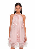Kaelyn Halter Mini Dress With 3D Flower In Pink