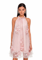Kaelyn Halter Mini Dress With 3D Flower In Pink