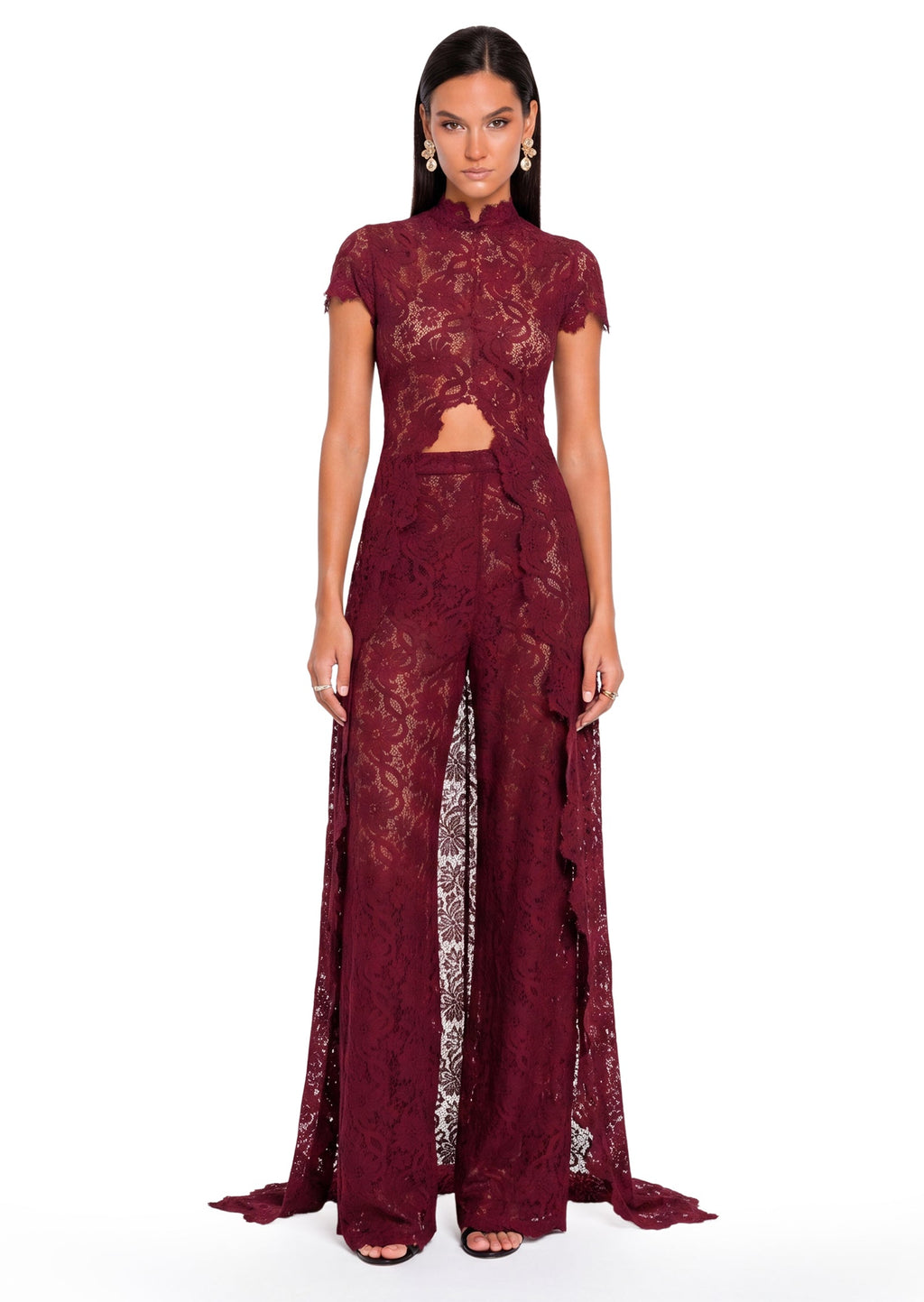 Waiola Long Top & Flared Pants Set In Lace